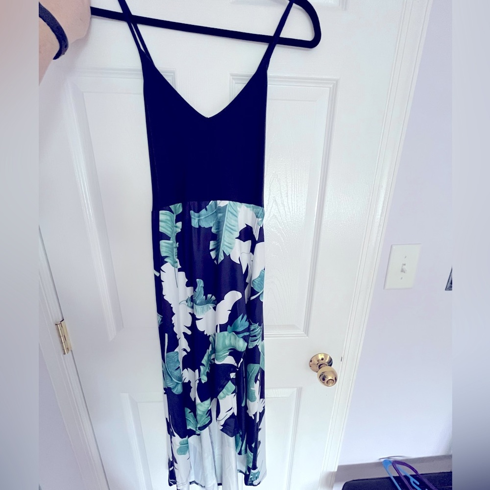 Navy High Low Dress with Flowered Skirt
